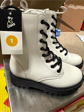 Target Kids White Combat Boots with Black Laces